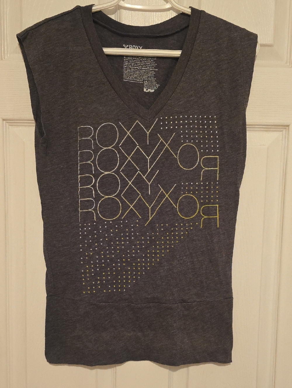 Roxy Women's Charcoal V-Neck Tank with Yellow Graphic